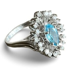14 Kt White Gold Aquamarine and Diamond Ring